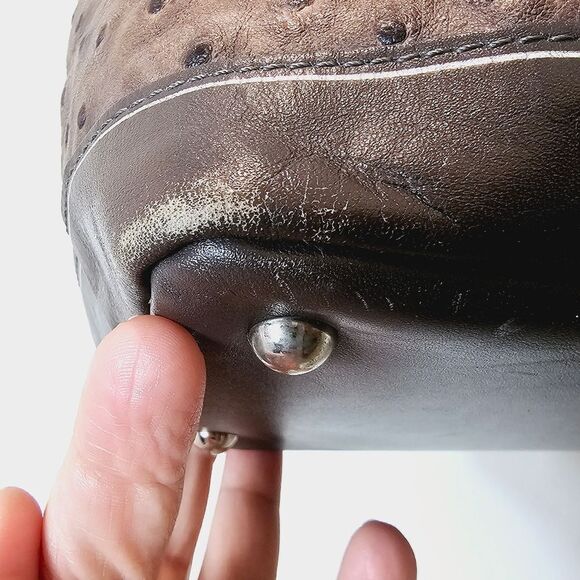 Longchamp Legende Hobo Brown Ostrich Embossed Bag Top Handle Carry Handbag - Picture 8 of 16